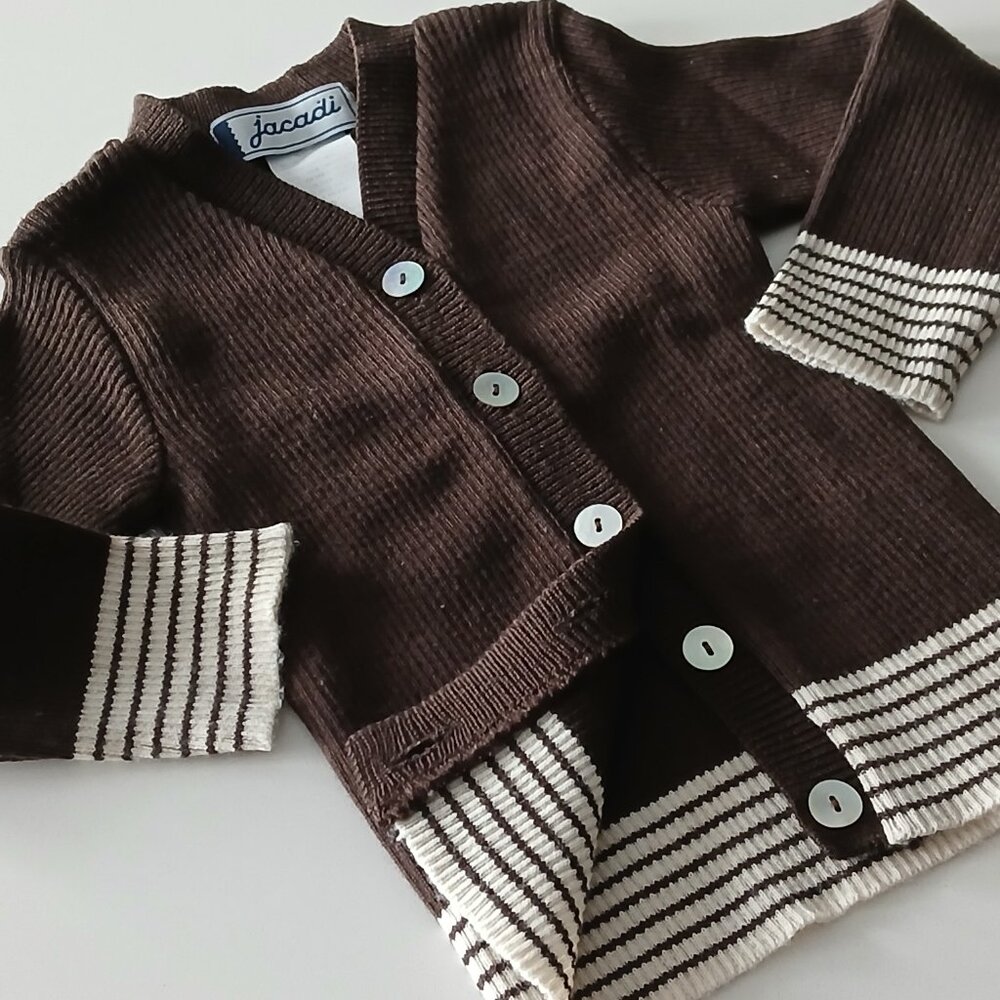 JACADI Brown and Cream Wool Cardigan 2T - Picture 3 of 5